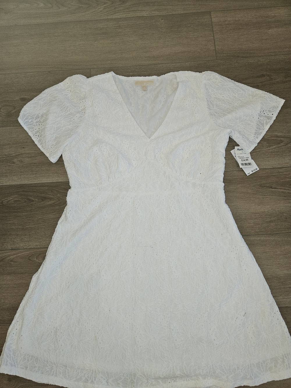Michael Kors White eyelet lace mini dress, V-necklin Size XL NWT